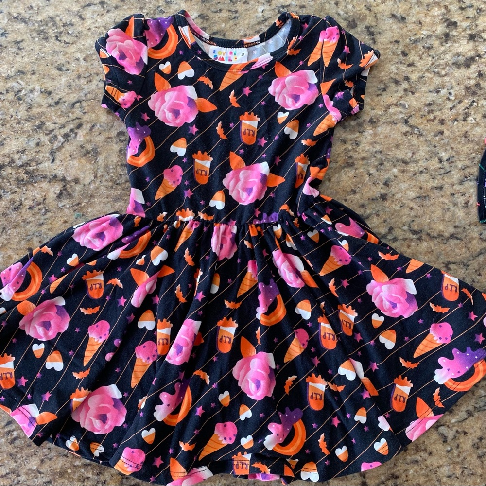 Dot Dot Smile Pink and Orange Puff Sleeve Sundress